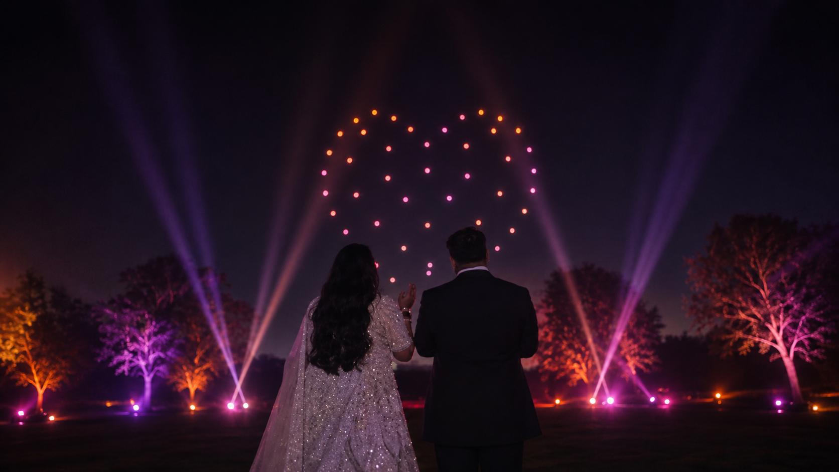Lighting on our Silver wedding drone show package